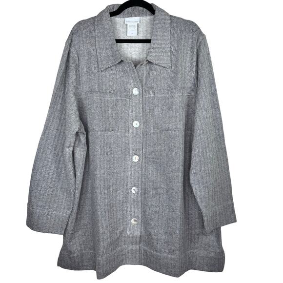 Soft Surroundings Gray Herringbone Flannel Button Up Shacket 3X NWOT - Picture 1 of 10